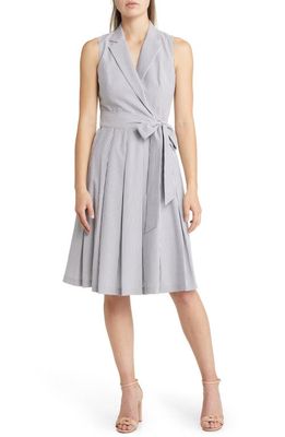 Anne Klein Faux Wrap Fit & Flare Dress in Distant Mountain/Bright White