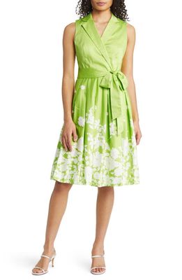 Anne Klein Faux Wrap Fit & Flare Dress in Sprout/Bright White