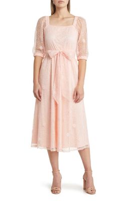 Anne Klein Fit & Flare Lace Midi Dress in Cherry Blossom