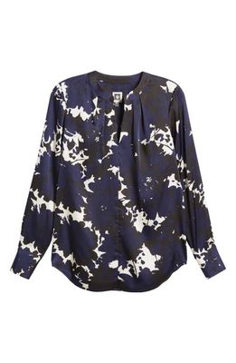 Anne Klein Floral Pleated Long Sleeve Blouse in A White/distant Mtn