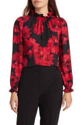 Anne Klein Floral Print Long Sleeve Blouse in Anne Black/Titian Red