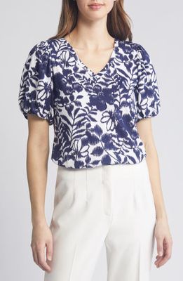 Anne Klein Floral Puff Sleeve T-Shirt in Blue/White
