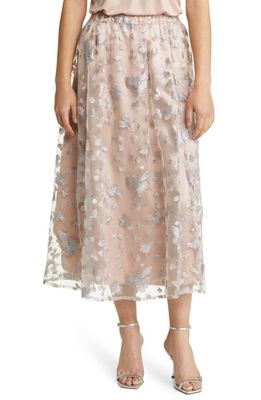 Anne Klein Floral Sequin A-Line Midi Skirt in Cameo/silver