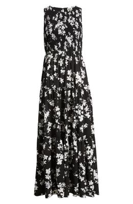 Anne Klein Floral Sleeveless Tiered Maxi Dress in Anne Black/Bright Whit