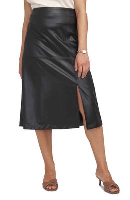 Anne Klein Front Slit Faux Leather Midi Skirt in Anne Black