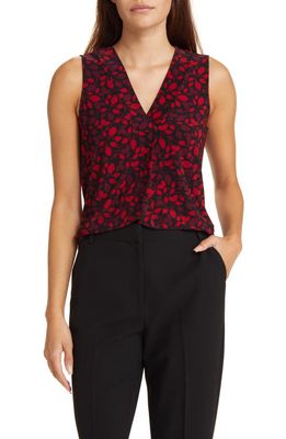 Anne Klein Leaf Print Pleat Front Sleeveless Top in Anne Black/Titian Red Ml