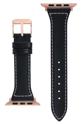 Anne Klein Leather 12.7mm Apple Watch Watchband in Rose Gold/Black
