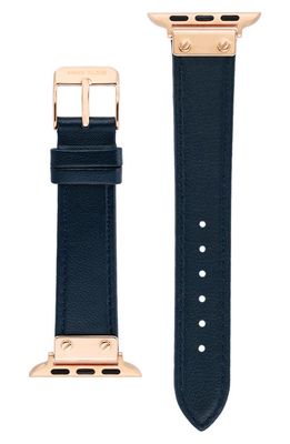 Anne Klein Leather 12.7mm Apple Watch Watchband in Rose Gold/navy Blue