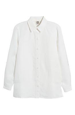 Anne Klein Linen Blend Button-Up Shirt in Bright White