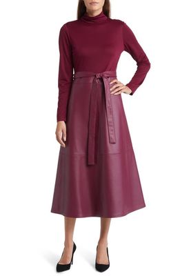 Anne Klein Long Sleeve Mixed Media A-Line Dress in Chianti