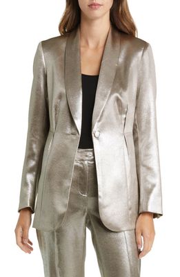 Anne Klein Metallic Shawl Collar Jacket in Silver
