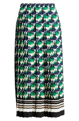 Anne Klein Mixed Print Pleated Skirt in Anne Black/Emerald Mint Multi
