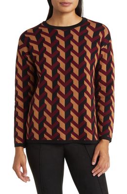 Anne Klein Pattern Crewneck Sweater in Chianti Combo