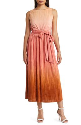 Anne Klein Plissé Tie Waist Midi Dress in Rose Clay Multi