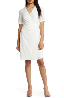 Anne Klein Pointelle Wrap Dress in Bright White