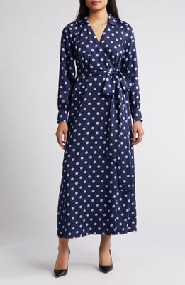 Anne Klein Polka Dot Long Sleeve Faux Wrap Dress in Mdnght Nvy/Cape Blue
