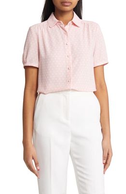 Anne Klein Polka Dot Short Sleeve Button-Up Blouse in Cherry Blossom/anne White