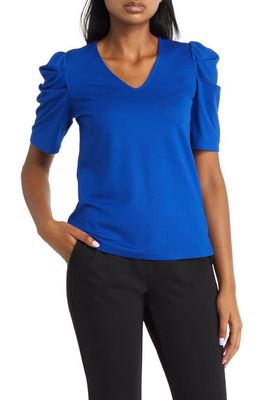 Anne Klein Puff Sleeve V-Neck Top in Royal Sapphire
