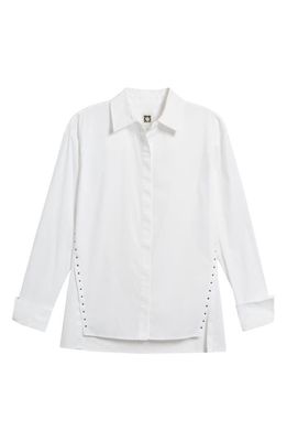 Anne Klein Rhinestone Long Sleeve Button-Up Blouse in Bright White