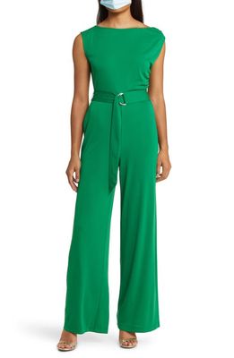 Anne Klein Ruched Belted Jumpsuit in Emerald Mint