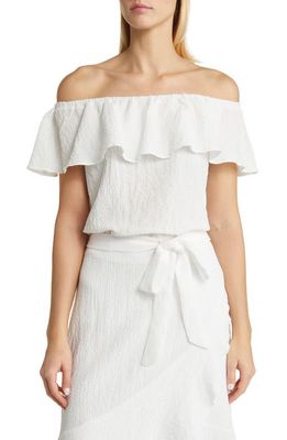 Anne Klein Ruffle Off the Shoulder Blouse in Bright White