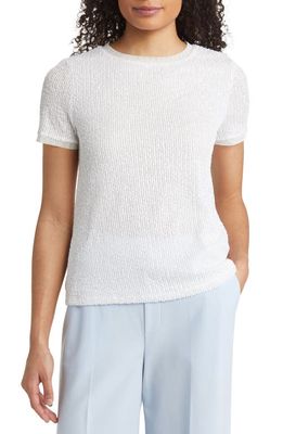 Anne Klein Sequin Embellished Mesh Top in Bright White