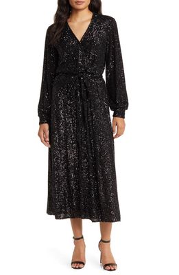 Anne Klein Sequin Long Sleeve Midi Dress in Anne Black