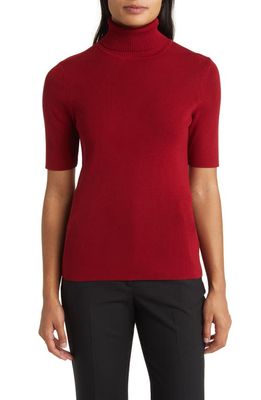 Anne Klein Short Sleeve Knit Turtleneck Top in Titian Red