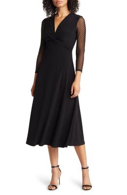 Anne Klein Solid Ity Knot Front Three-Quarter Sleeve Dress in Anne Black