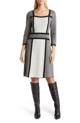 Anne Klein Square Neck A-Line Dress in Grey Combo