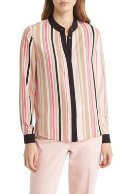 Anne Klein Stripe Long Sleeve Blouse in Cherry Blossom Multi