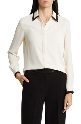 Anne Klein Tipped Button-Up Shirt in Anne White