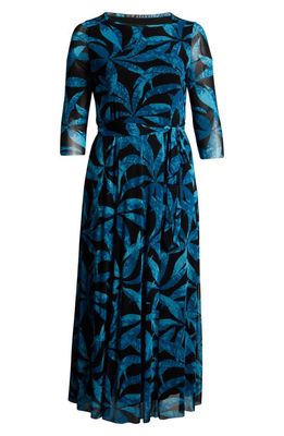 Anne Klein Tripcal Print Maxi Dress in Tropical Blue Multi
