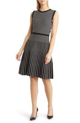 Anne Klein Vertical Stripe Fit & Flare Dress in Anne Black/anne White