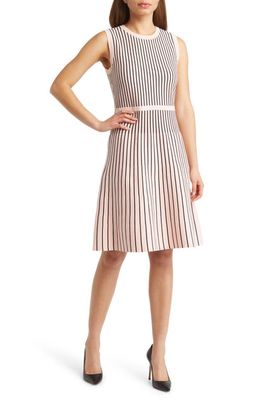 Anne Klein Vertical Stripe Fit & Flare Dress in Cherry Blossom/anne Black
