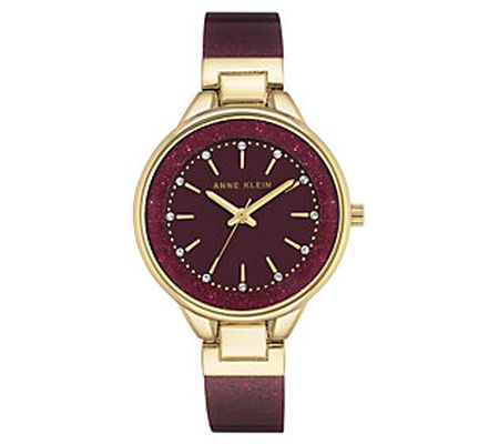 Anne Klein Women's Burgundy Crystal Accented Ba ngle Watch