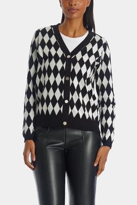 Anne Klein Women's Diamond Jacquard Cardigan Sweater in Black/White