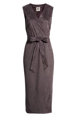 Anne Klein Wrap Front Sleeveless Faux Suede Dress in Night Fall