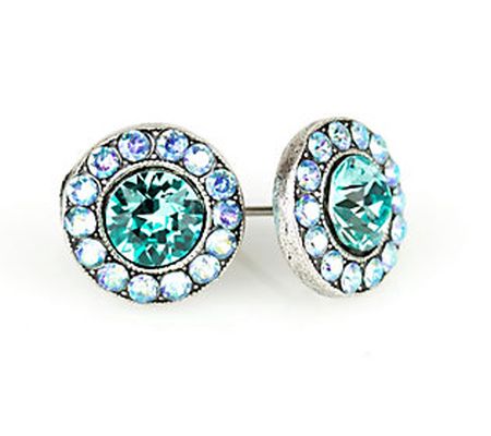 Anne Koplik Aqua Crystal Halo Button Earrings