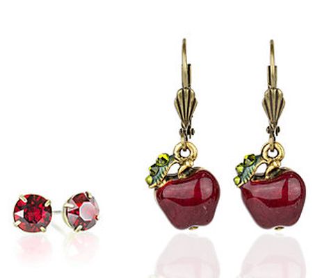 Anne Koplik Crystal Apple & Stud Earrings Set