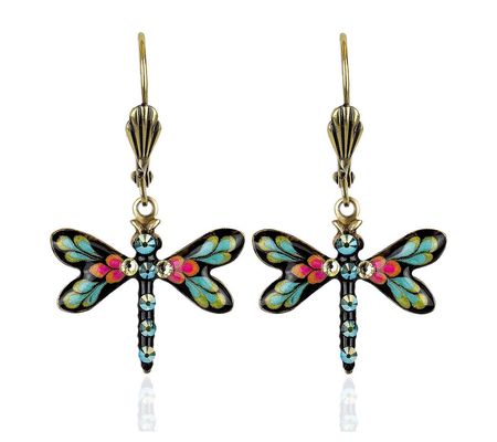 Anne Koplik Crystal Floral Dragonfly Dangle Ear ings