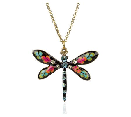 Anne Koplik Crystal Floral Dragonfly Pendant w/ Chain
