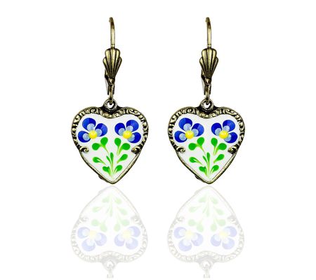 Anne Koplik Enamel Blue Garden Floral Crystal Heart Earrings