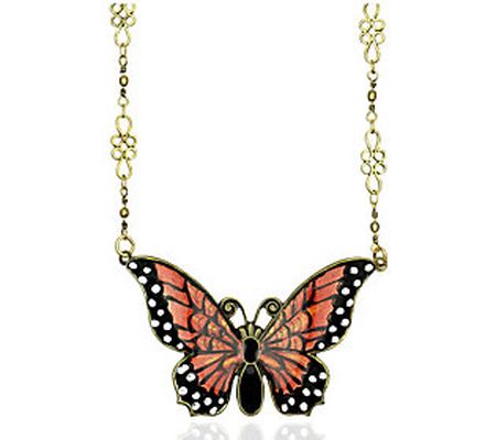 Anne Koplik Enamel Monarch Butterfly Statem ent Necklace