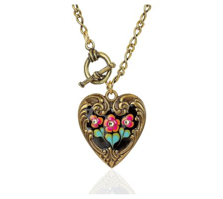 Anne Koplik Garden Floral Crystal Heart Pendant w/ Chain