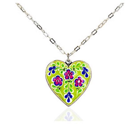 Anne Koplik Green Floral Heart Pendant w/ Chain