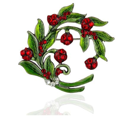 Anne Koplik Holly Branches Bouquet Crystal Pin
