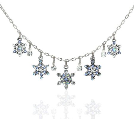 Anne Koplik Iridescent Crystal Ice Snowflake Da ngle Necklace