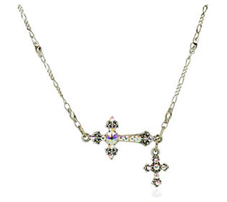 Anne Koplik Iridescent Crystal Side Cross & Dan gle Necklace