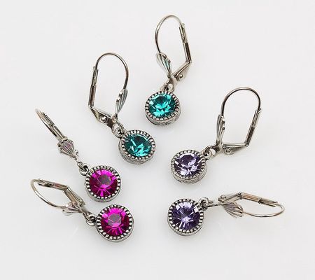 Anne Koplik Jewel Hues Set of 3 Round Crystal-D rop Earrings